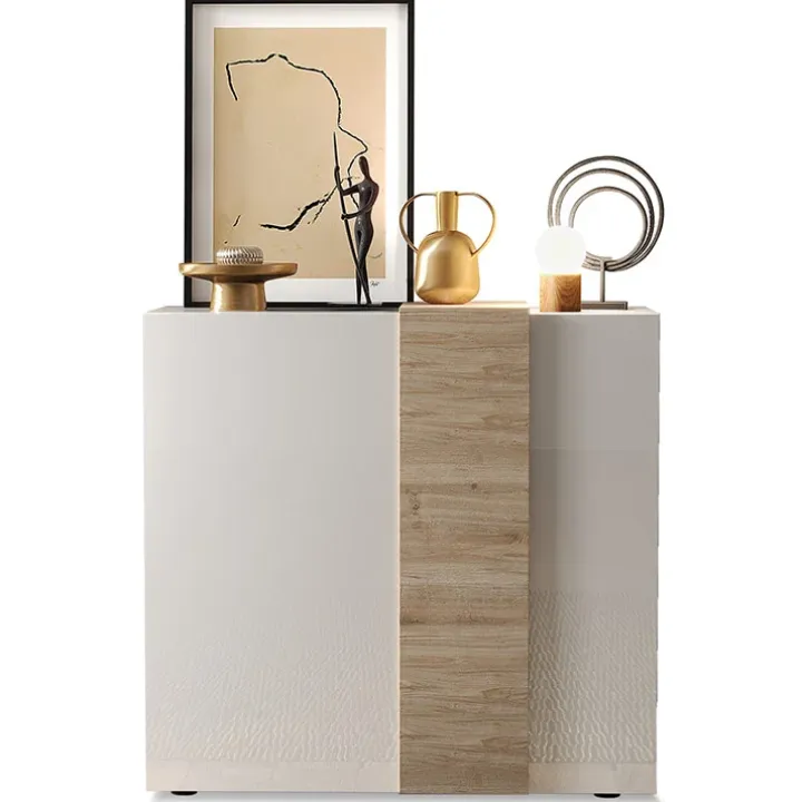 Madia alta 121x113h cm 2 ante moderna bianco lucido rovere Universal