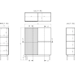 Madia alta 106x130h cm design moderno cannettato rovere Colby