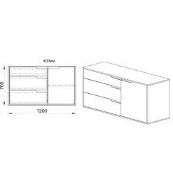 Madia moderna 120x71h cm 1 anta 3 cassetti rovere bianco Misty