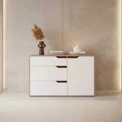 Madia moderna 120x71h cm 1 anta 3 cassetti rovere bianco Misty