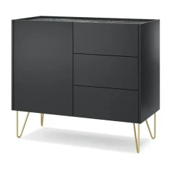 Madia moderna 97x83h cm 1 anta 3 cassetti moderna grafite frassinato effetto marmo Sirena