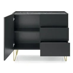 Madia moderna 97x83h cm 1 anta 3 cassetti moderna grafite frassinato effetto marmo Sirena