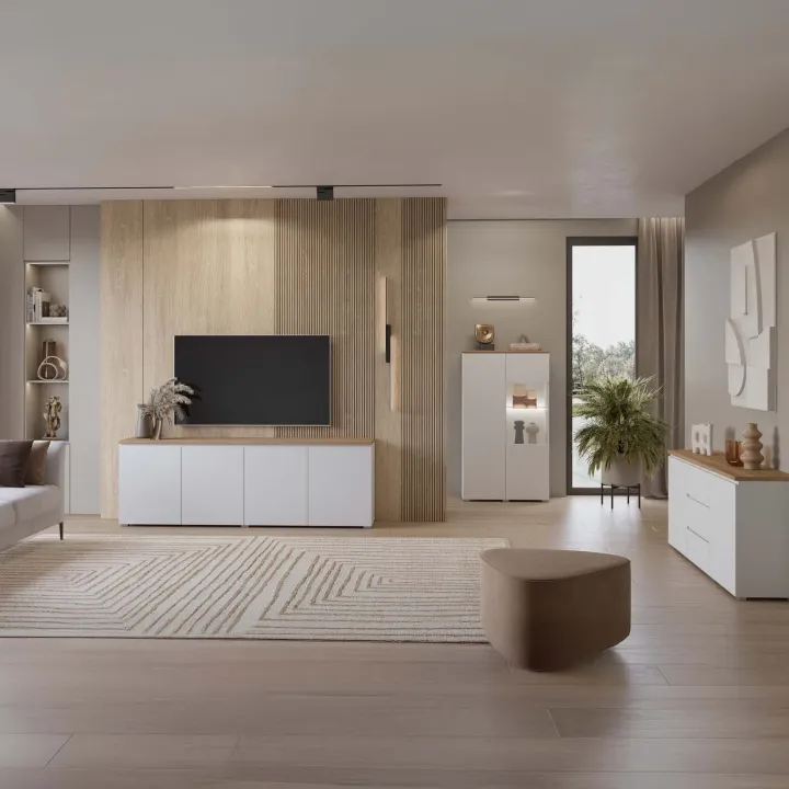 Madia moderna 200x68h cm 4 ante bianco rovere Ischia
