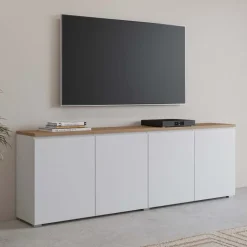 Madia moderna 200x68h cm 4 ante bianco rovere Ischia