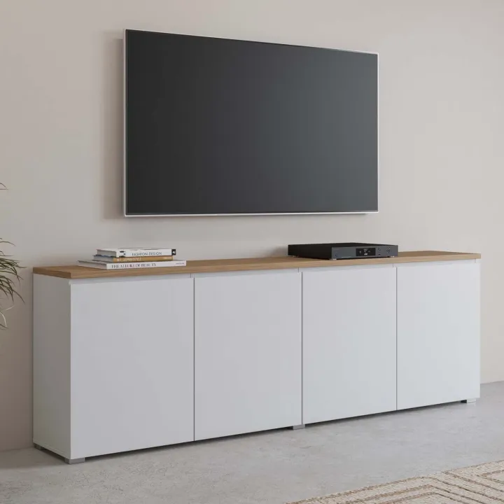 Madia moderna 200x68h cm 4 ante bianco rovere Ischia