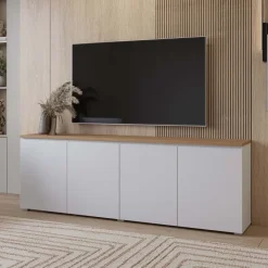 Madia moderna 200x68h cm 4 ante bianco rovere Ischia