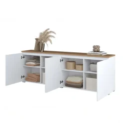 Madia moderna 200x68h cm 4 ante bianco rovere Ischia