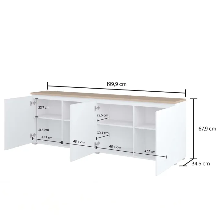 Madia moderna 200x68h cm 4 ante bianco rovere Ischia