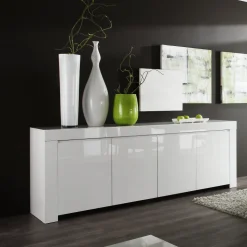 Madia moderna 210x82h cm 4 ante bianco lucido Essential