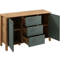Madia moderna 138x81h cm 2 ante 3 cassetti rovere verde Leave