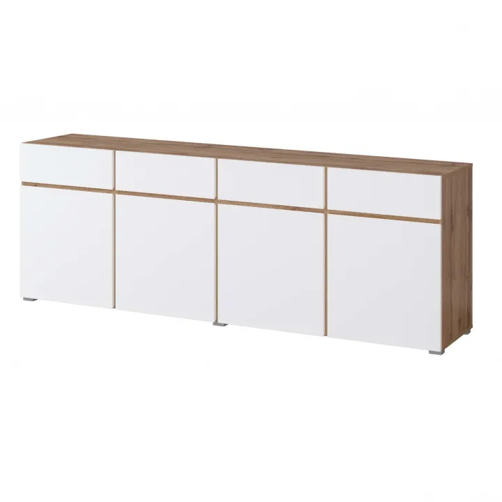 Madia moderna 225x78h cm 4 ante 4 cassetti bianco rovere Lolla
