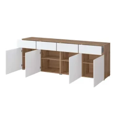 Madia moderna 225x78h cm 4 ante 4 cassetti bianco rovere Lolla