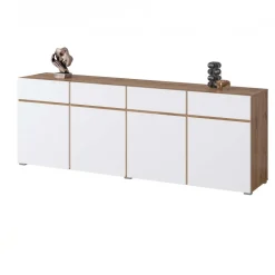 Madia moderna 225x78h cm 4 ante 4 cassetti bianco rovere Lolla