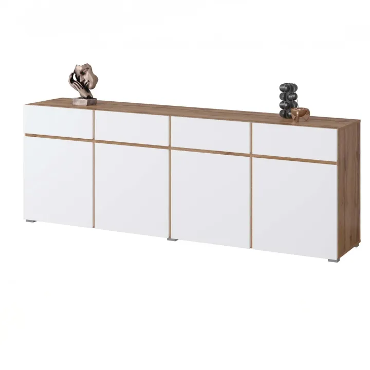 Madia moderna 225x78h cm 4 ante 4 cassetti bianco rovere Lolla
