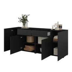 Madia moderna 195x78h cm 4 ante 2 cassetti nero Edge