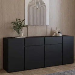 Madia moderna 195x78h cm 4 ante 2 cassetti nero Edge