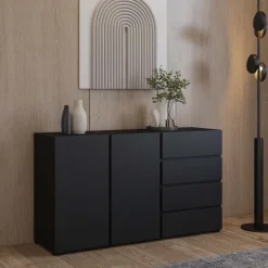 Madia moderna 138x78h cm 2 ante 4 cassetti nero Edge