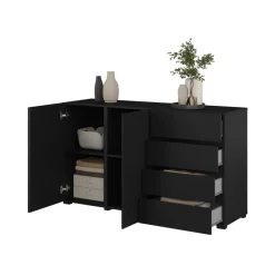 Madia moderna 138x78h cm 2 ante 4 cassetti nero Edge