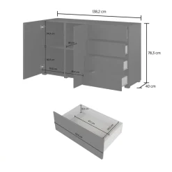 Madia moderna 138x78h cm 2 ante 4 cassetti nero Edge