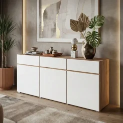 Madia moderna 180x78h cm 3 ante 3 cassetti bianco rovere Lolla