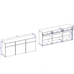 Madia moderna 180x78h cm 3 ante 3 cassetti bianco rovere Lolla