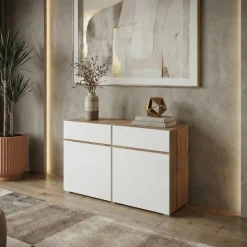 Madia moderna 120x78h cm 2 ante 2 cassetti bianco rovere Lolla