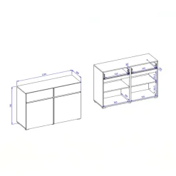 Madia moderna 120x78h cm 2 ante 2 cassetti bianco rovere Lolla