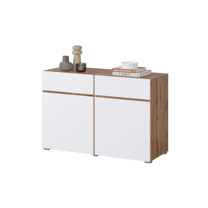Madia moderna 120x78h cm 2 ante 2 cassetti bianco rovere Lolla