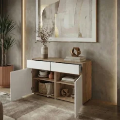 Madia moderna 120x78h cm 2 ante 2 cassetti bianco rovere Lolla
