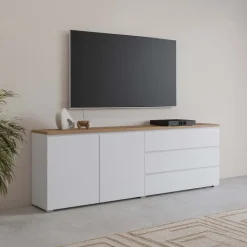 Madia moderna 200x68h cm 2 ante 3 cassetti bianco rovere Ischia