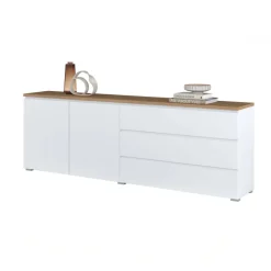 Madia moderna 200x68h cm 2 ante 3 cassetti bianco rovere Ischia