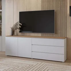Madia moderna 200x68h cm 2 ante 3 cassetti bianco rovere Ischia