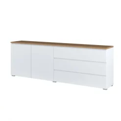Madia moderna 200x68h cm 2 ante 3 cassetti bianco rovere Ischia