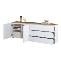 Madia moderna 200x68h cm 2 ante 3 cassetti bianco rovere Ischia