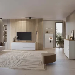Madia moderna 200x68h cm 2 ante 3 cassetti bianco rovere Ischia