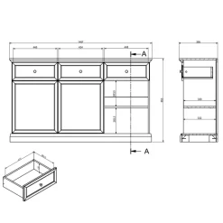 Madia moderna 146x86h cm 3 ante 3 cassetti shabby bianco Purro