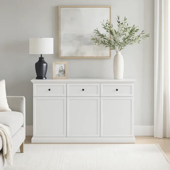 Madia moderna 146x86h cm 3 ante 3 cassetti shabby bianco Purro