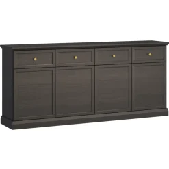 Madia moderna 193x86h cm 4 ante 4 cassetti shabby nero grafite Purro