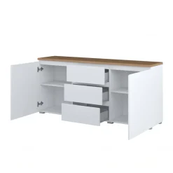 Madia moderna 150x68h cm 2 ante 3 cassetti bianco rovere Ischia