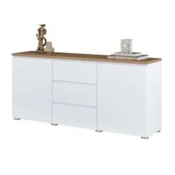Madia moderna 150x68h cm 2 ante 3 cassetti bianco rovere Ischia