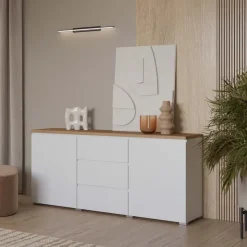 Madia moderna 150x68h cm 2 ante 3 cassetti bianco rovere Ischia