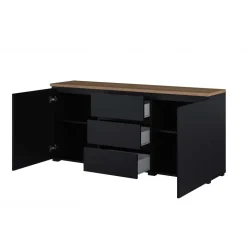 Madia moderna 150x68h cm 2 ante 3 cassetti nero rovere Ischia