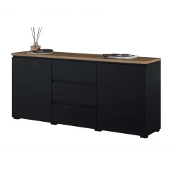 Madia moderna 150x68h cm 2 ante 3 cassetti nero rovere Ischia