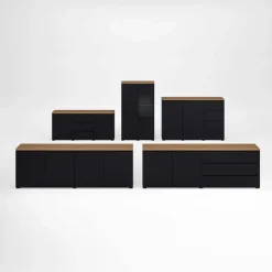 Madia moderna 150x68h cm 2 ante 3 cassetti nero rovere Ischia