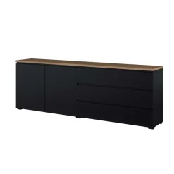 Madia moderna 200x68h cm 2 ante 3 cassetti nero rovere Ischia