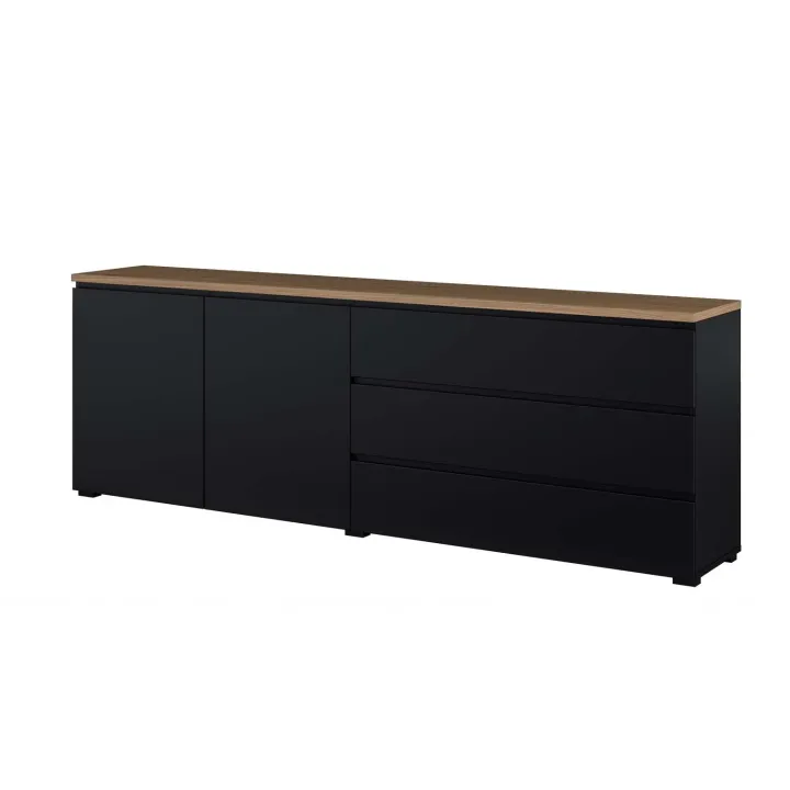 Madia moderna 200x68h cm 2 ante 3 cassetti nero rovere Ischia