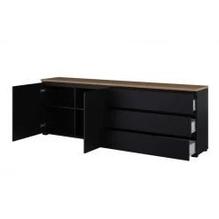 Madia moderna 200x68h cm 2 ante 3 cassetti nero rovere Ischia