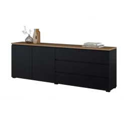 Madia moderna 200x68h cm 2 ante 3 cassetti nero rovere Ischia