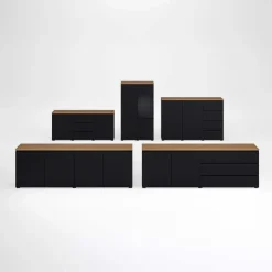 Madia moderna 200x68h cm 2 ante 3 cassetti nero rovere Ischia