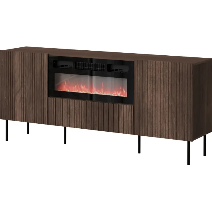 Madia moderna 181x81h cm 3 ante con caminetto elettrico noce cannettato Gabiot